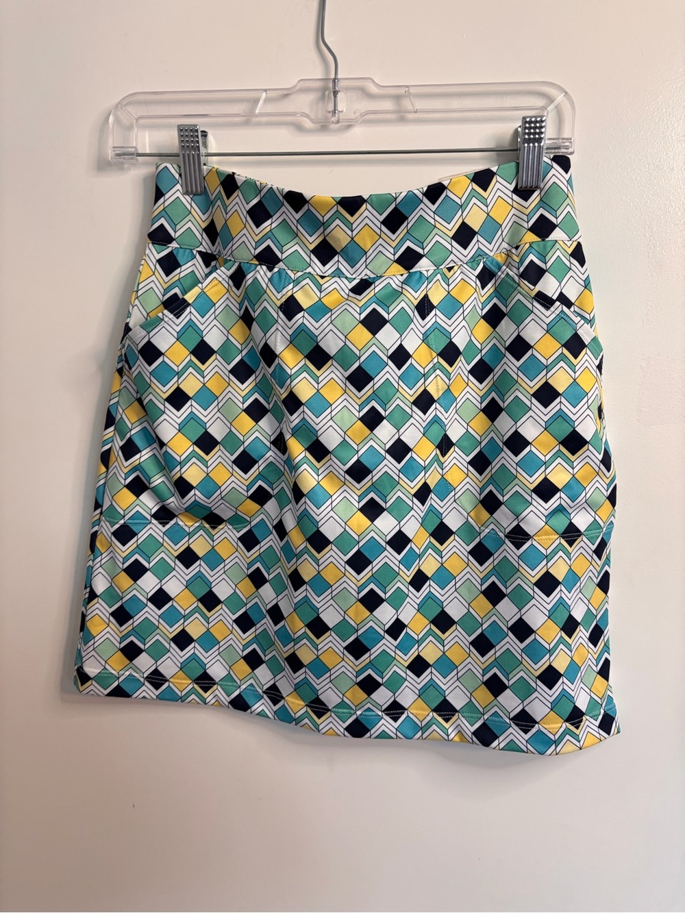 Geo-Pattern Mini Skirt in Yellow, Teal & Navy